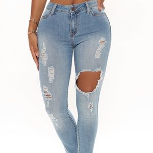 Fashion nova medium blue wash glistening jeans